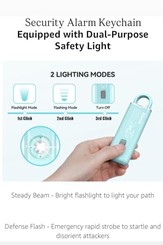 Fasinating Personal Safety Alarm Keychain, 130dB Siren with SOS Strobe Light, USB Rechargeable, Low Battery Alert, 2 Activation Modes Designed for: Women, Elders, Children, & Much More. (Blue)