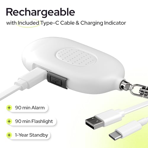 Rechargeable Personal Alarm Keychain, 130dB Siren, LED Light, White - color: D - White