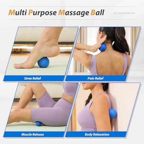 SUBCULTUREPICK 5 in 1 Foam Roller Set High Density Deep Tissue Massager - color: Pure Blue