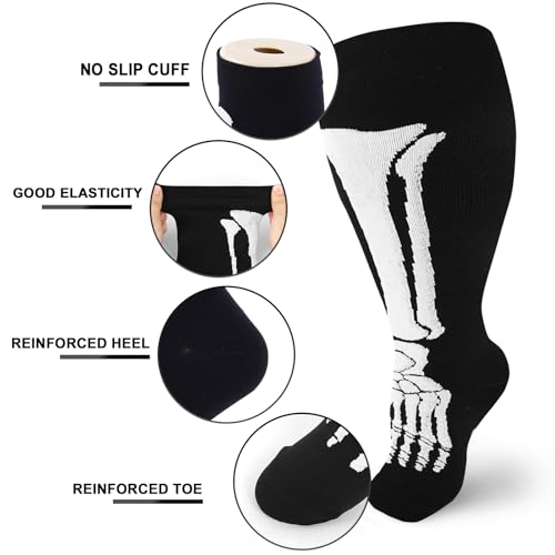 Junely Compression Socks for Women Wide Calf Plus Size Knee High - color: A1-skeleton