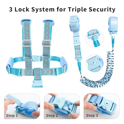 Toddler Leash Harness Backpack 4-in-1, Anti Lost Wrist Link & Safety Strap for Kids Boys Girls, Reflective Adjustable Baby Walking Belt for Park Zoo Travel, Child Cute Reins (Blue) - color: Blue