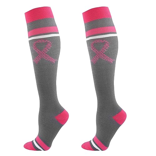 Junely Compression Socks for Women Knee High Socks Funny - color: C-pinkribbon