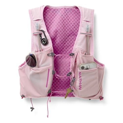 Nathan Pinnacle Hydration Running Vest Backpack for Trail Running & Marathon with Soft Flasks, Lightweight Water-Resistant Race Vest - color: Light Pink/Fuchsia, size: X-Large
