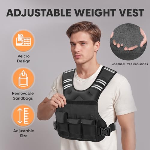 APEXUP Adjustable Weighted Vest, 4-10lb/12-18lb/20-32lb Vest with 6 Ironsand Weights and Large Pocket, Weight Vest for Men Women Strength Training, Running, Walking - color: Black, size: 20-32lbs