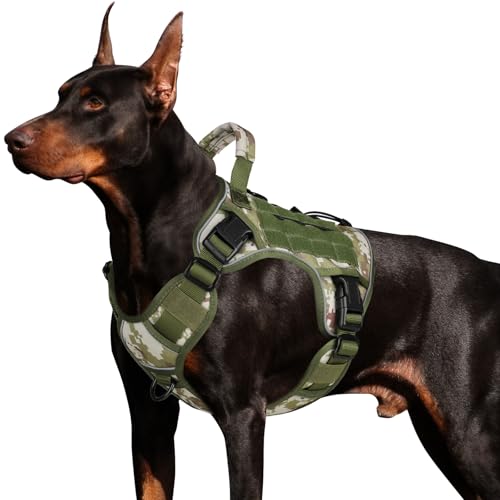 WINGOIN Tactical Dog Harness for Large Dogs,Heavy Duty No Pull Dog Harness - color: Green&Camo, size: Large: 45-80 lbs (Chest:27-37",Neck:19-25")