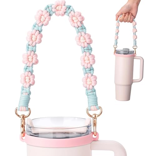 Water Bottle Handle Strap for Stanley Cup, Owala and Most 12-40oz Bottles - color: Daisy 7