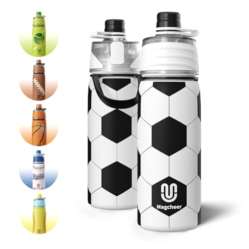 Soccer Water Bottle - 20oz Insulated Misting Water Bottles Stainless Steel 3D Textured - Soccer Accessories Gift for Kids - color: Soccer
