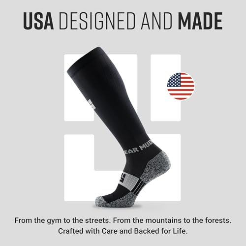 MudGear Graduated Compression Socks, Durable, Sweat-Resistant OCR Performance Socks with Cushioned Footbed, Made in USA - color: Black/Gray, size: Large