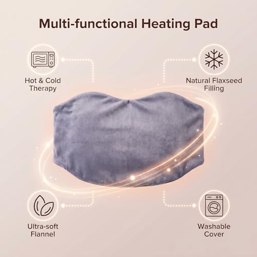 Microwave Heating Pad for Back Pain Relief, Flaxseed Microwavable Heating Pad with Removable Washable Flannel Cover, Moist Heating Pad for Period Cramps & Muscle Relaxation,10''x18'' - color: Gray