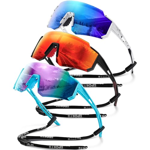 Polarized Sports Sunglasses Men Women for Running UV400 Protection - color: Ice Blue/Pink/Orange