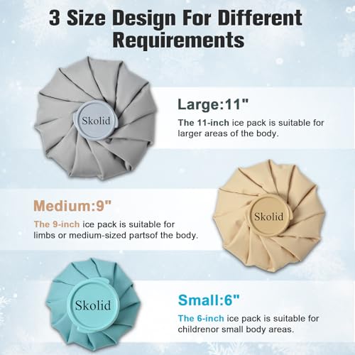 Ice Packs for Injuries Reusable, 3 Sizes, Lake Blue, Khaki, Gray - color: Lake Blue/Khaki/Gray