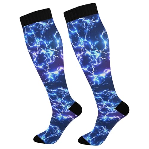 Compression Socks for Women & Men Knee High Socks - color: Blue Electric Lightning