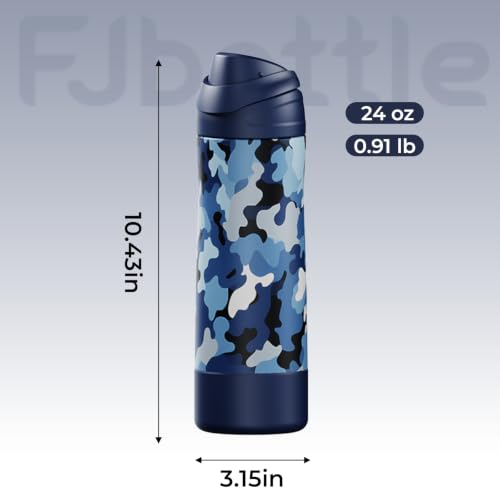FJbottle Insulated Stainless Steel Sports Water Bottle with Handle - color: Navy Camouflage, size: 24 Ounces