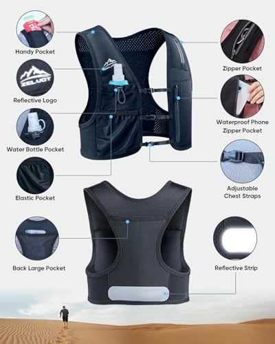 Zelvot Running Vest for Women Men, Hydration Vest with 500ml Soft Flask - color: Grey, size: Medium-Large
