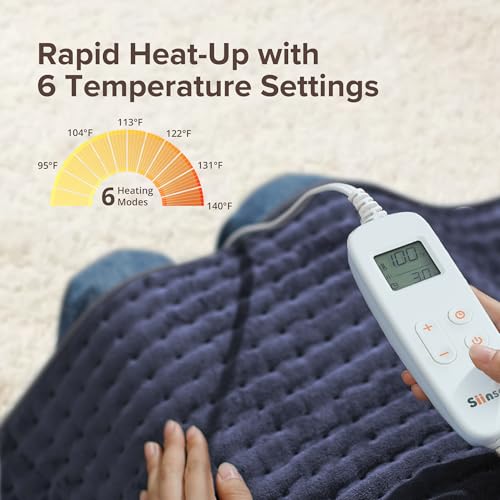Heating Pad for Back Pain Relief, 17" x 33" Extra Large Electric Heating Pad for Period Cramps, Neck and Shoulders, Moist & Dry Therapy, 6 Heat Settings, 2H Auto Shut Off, Machine Washable, Navy Blue - color: Navy Blue