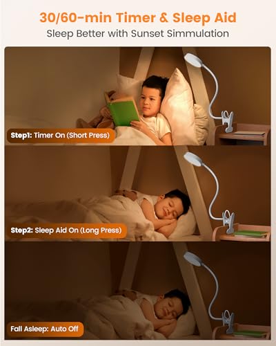 Glocusent 72 LED Clip on Lamp, Dorm Desk Lamp with 1700K Amber Night Light - color: White