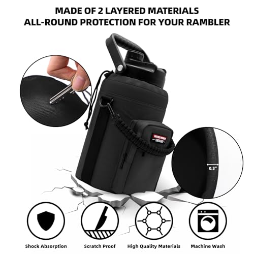 NATURE PIONEOR 26-128 oz Insulated Water Bottle Carrier Holder with Strap - color: Black, size: One Gallon