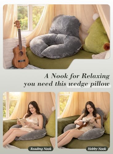 INSEN Wedge Pillow Set for Sleeping and After Surgery, Use for Acid Reflux, Reading and Relaxing, Headboard Pillow for Sitting in Bed, Grey - color: Grey