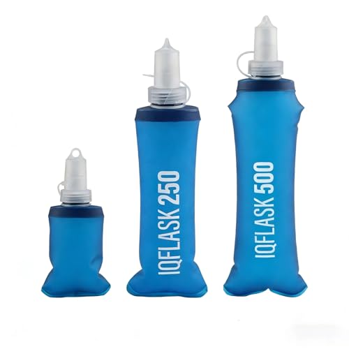 3 Pack TPU Soft Flask, 500ml Collapsible Water Bottle with Bite Valve for Running Vest Hydration Pack, Food-Grade BPA Free, Foldable and Portable for Running, Hiking, Camping (Dark Blue) - color: Light blue