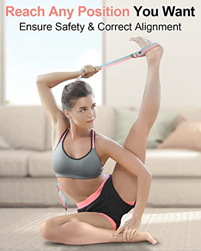 Tumaz Yoga Strap for Stretching with Adjustable D-Ring, 6/8/10 ft - color: 02. Pink Match, size: 6 Feet