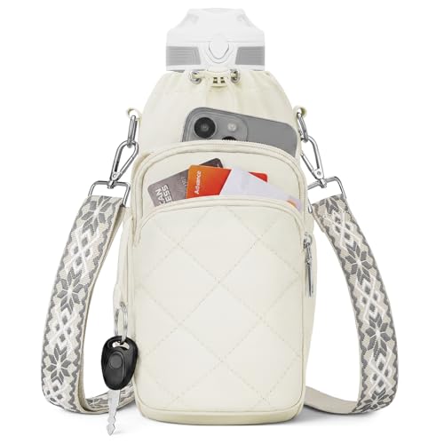 SYTRAH Water Bottle Bag Crossbody，Insulated Holder Purse - color: White