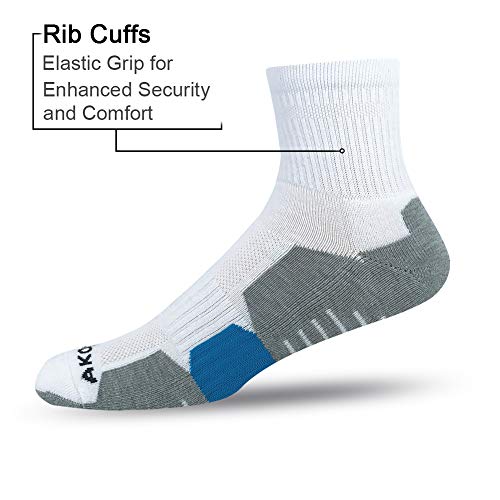 AKOENY Men's Athletic Quarter Socks 6-Pack - color: White