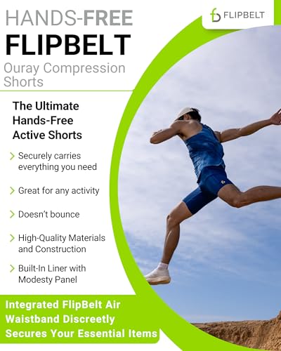 FlipBelt Men's Running Compression Shorts with Built-in Running Belt - color: Ouray Black, size: Medium