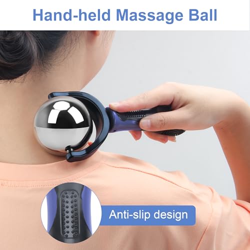 Cold Massage Roller Ball with Handle-Back Muscle Metal Ice Roller Ball Tool - color: Blue