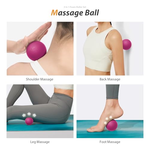 SUBCULTUREPICK 5 in 1 Foam Roller Set for Deep Tissue Muscle Massage - color: Pink-black