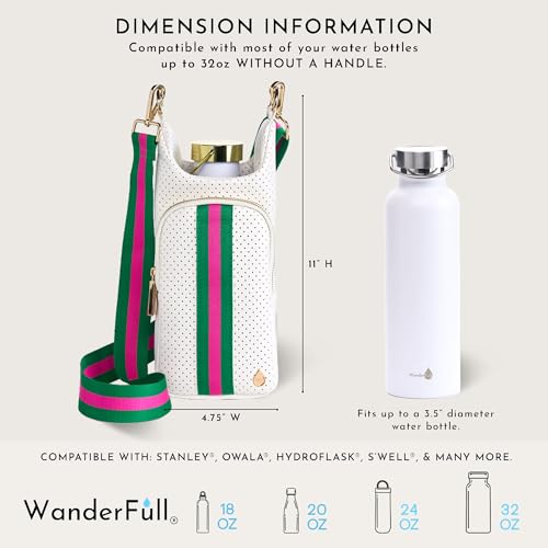 WanderFull® Original HydroBag®, Fits Up to 32 oz Water Bottle Holder with Strap, Gift for Women, Hands-Free Crossbody, Water Bottle Carrier Bag with Phone Pocket - color: White Coated Neoprene