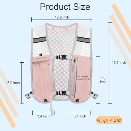 Running Vest Hydration Backpack for Men Women, Lightweight Breathable Hydration Packs, Adjustable Chest Straps Daypack, Reflective Water Running Vest for Marathon, Trail, Hiking, Cycling - color: Pink