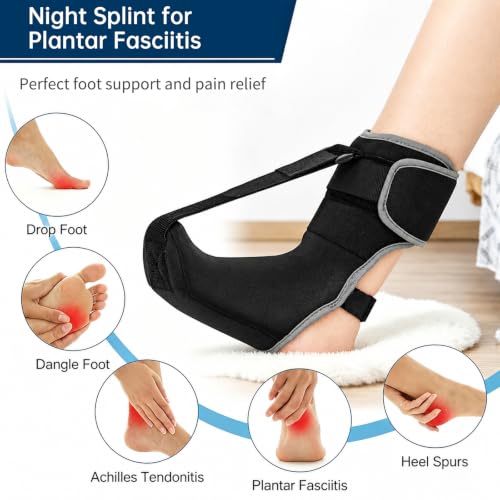 Plantar Fasciitis Night Splint with Massage Ball and Arch Support, Adjustable Achilles Tendonitis Brace Relief, Planter Facetious Support Sock for Women (6-8.5) Men (5-7.5) -Gray - color: Small-Gray