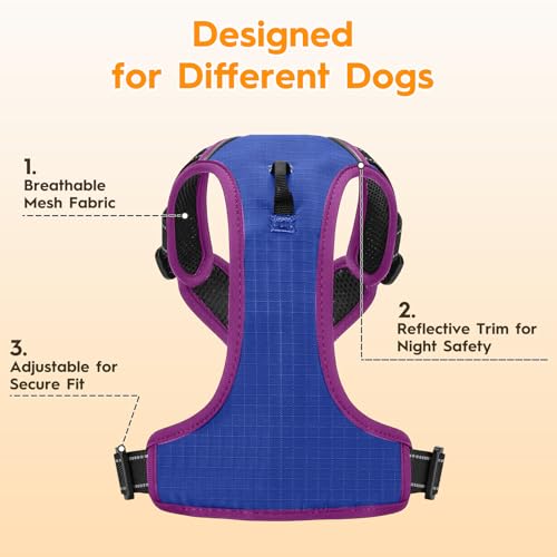 No Pull Dog Harness, No-Choke Soft Padded Reflective Dog Vest Harness with Front Clip & Top Handle, 2 Quick-Release Buckles, Adjustable for Small Medium Large Dogs - color: Blue/Purple, size: X-Small