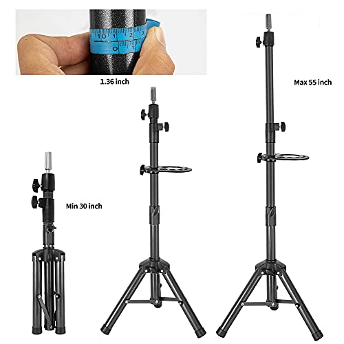 ZQIAN BEAUTY 55 Inch Heavy-duty Wig Head Stand, Adjustable Metal Mannequin Head Stand Tripod For Hairdressing Training Head, Wig Stand Tripod with Tool Tray (Black, Mannequin Head Not Included) - color: Black, size: 55 Inch