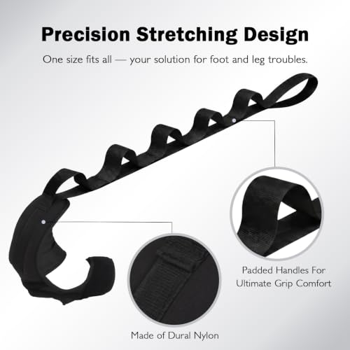 Calf Stretching Strap for Plantar Fasciitis, Foot Stretcher Night Splint for Heel Spurs, Foot Drop, Achilles Tendonitis & Hamstring, Yoga Foot & Leg Stretch Strap with Blue Massage Ball - color: Black with Blue Ball