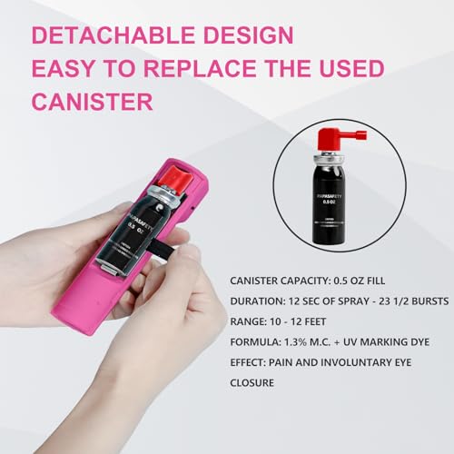 3-in-1 Self Defence Personal Alarm with Pepper Spray Set for Women, Max Strength Pepper Gel & 130 dB Safety Alarms & Strobe Lights, Quick Release, 3X Protection, Canister Replaceable - color: Rose