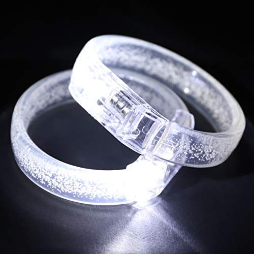 LED Light up Bracelets, White Glow Wristbands Party Favors Toys Supplies for Birthday, Halloween, Carnivals Parties for Kids over 3 Years Old, Clear Case 12 Pack