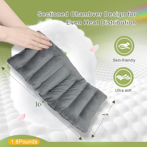 UNCN Microwave Weighted Moist Heating Pad Neck Back Cramps Large | 7x17 inch Large Cover | 2.2lbs Weighted Flax/Clay Beads | Even Heat Distribution | Soft Fleece | hot/Cold Reusable Therapy - color: Dark Grey
