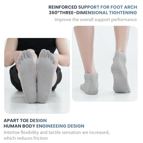 Toe Socks for Men and Women Athletic Running Coolmax Five Finger Ankle/Quarter Socks Breathable Lightweight, 3 Pairs - color: E4110# Black, White, Grey, size: Medium