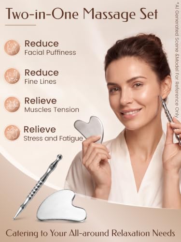 Stainless Steel Gua Sha and Acupuncture Pen, Face and Body Massage Tool Set - size: 2PCS