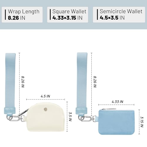 Keychain Wallet Mini Zip Around Wristlet Wallets for Women Detachable Dual Pouch Wristlet Portable Coin Purse Small Wallets - color: Blue+White