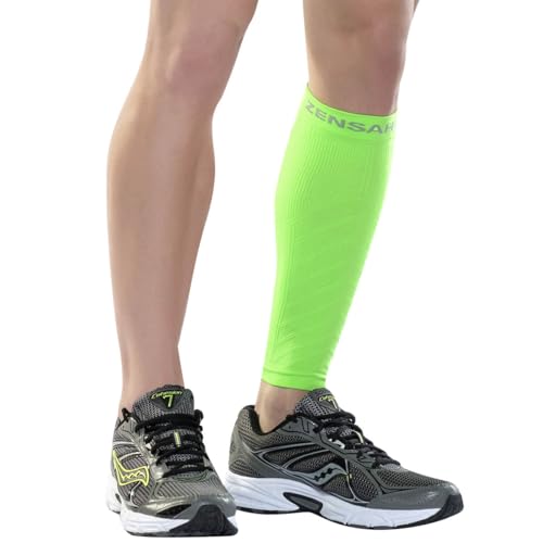 Zensah Calf/Shin Compression Sleeve - Made in the USA Single Leg Compression Sleeve for Shin Splint Relief, Recovery, Running - color: Neon Green, size: Large-X-Large