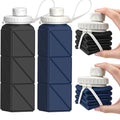 BEAUTAIL Collapsible Water Bottles 21oz/610mL, Silicone Travel Water Bottle - color: Black+Dark Blue