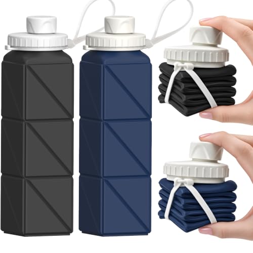 BEAUTAIL Collapsible Water Bottles 21oz/610mL, Silicone Travel Water Bottle - color: Black+Dark Blue