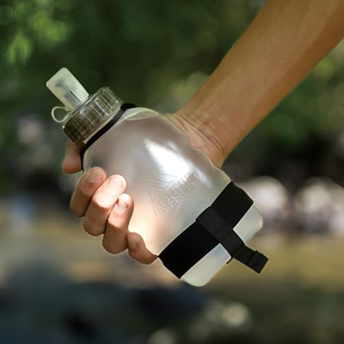 TRIWONDER Running Water Bottle Handheld Plastic Flask Hydration Vest Packs Waist Belt Replacement for Runners Marathon Cycling Hiking - color: 02 Water Bottle with Strap - 420ml/14.2oz - 1 Pack