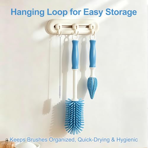 Bottle Brush Set 3-in-1, Including Long Handle Silicone Bottle Brush, Detail Cleaner, Straw Brush, Non Scratch Cleaning Brushes for Water Bottles, Tumblers and Glass (Blue) - color: Blue
