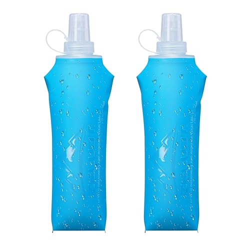 Zelvot 2 Pack Running Vest Collapsible Water Bottle, TPU 500ml Soft Flask - color: Blue, size: 500 ml - 2 Pack