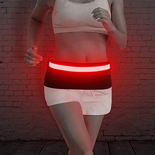 BSEEN LED Running Waist Belt - USB Rechargeable Reflective Glowing LED Waistband, Flashing Safety Light Belt for Runners, Joggers, Walkers, Pet Owners, Cyclists - color: Red