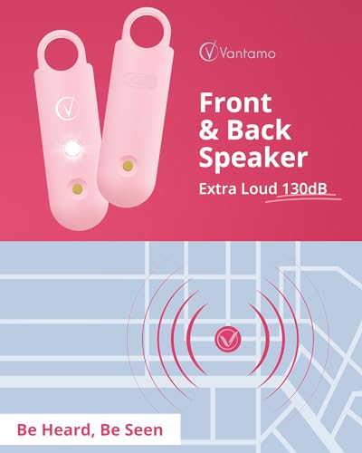 Vantamo Personal Alarm for Self Defense with Low Battery Notice, Strobe Light & Extra Loud 130 dB Double Speakers Safety Keychain Set for Women, Rechargeable Panic Button for Womens Self Defense - color: Light Rose
