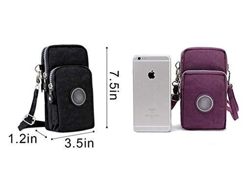 ZGMYC 3-Layers Cellphone Pouch Wristlet Purse Waterproof Sports Armband Shoulder Bag Wallet - color: Black